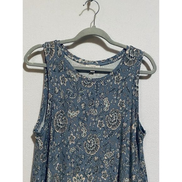LOFT Dress Womens Large Purple Blue Floral Sleeveless Border Print Jersey Knit - Picture 3 of 6